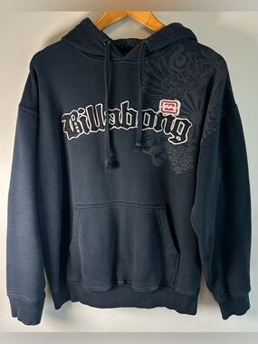 Vintage Y2K Billabong Men’s Hoodie Sweater Size M Black Red Embroidered Logo